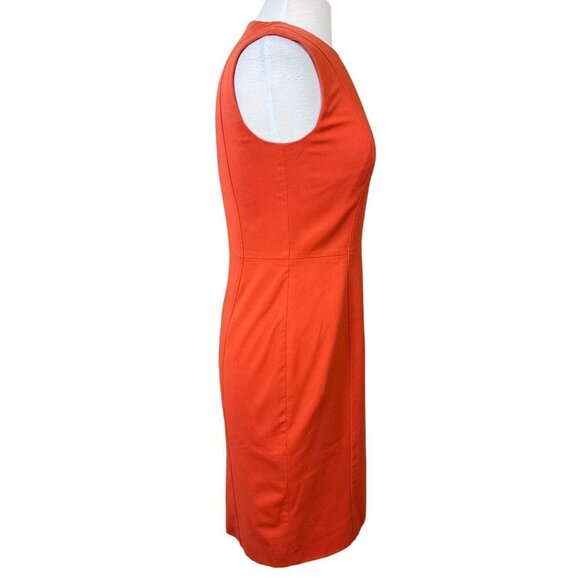 HUGO BOSS Sleeveless Round Neck Paneled Stretch Wool Orange Stretch Wool Dress 6 - Picture 4 of 9